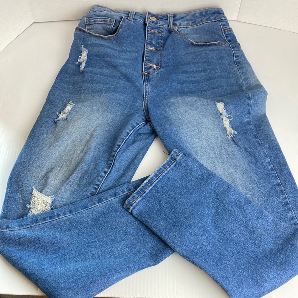 BLACK Label distressed high rise button fly ankle jeans